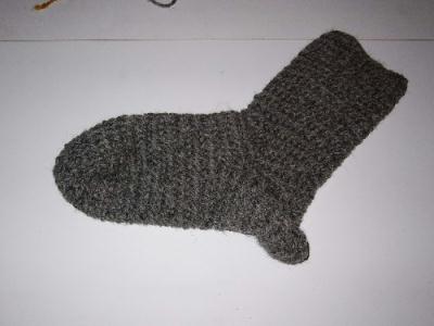 Fertige Socke mit zu spitzer Ferse